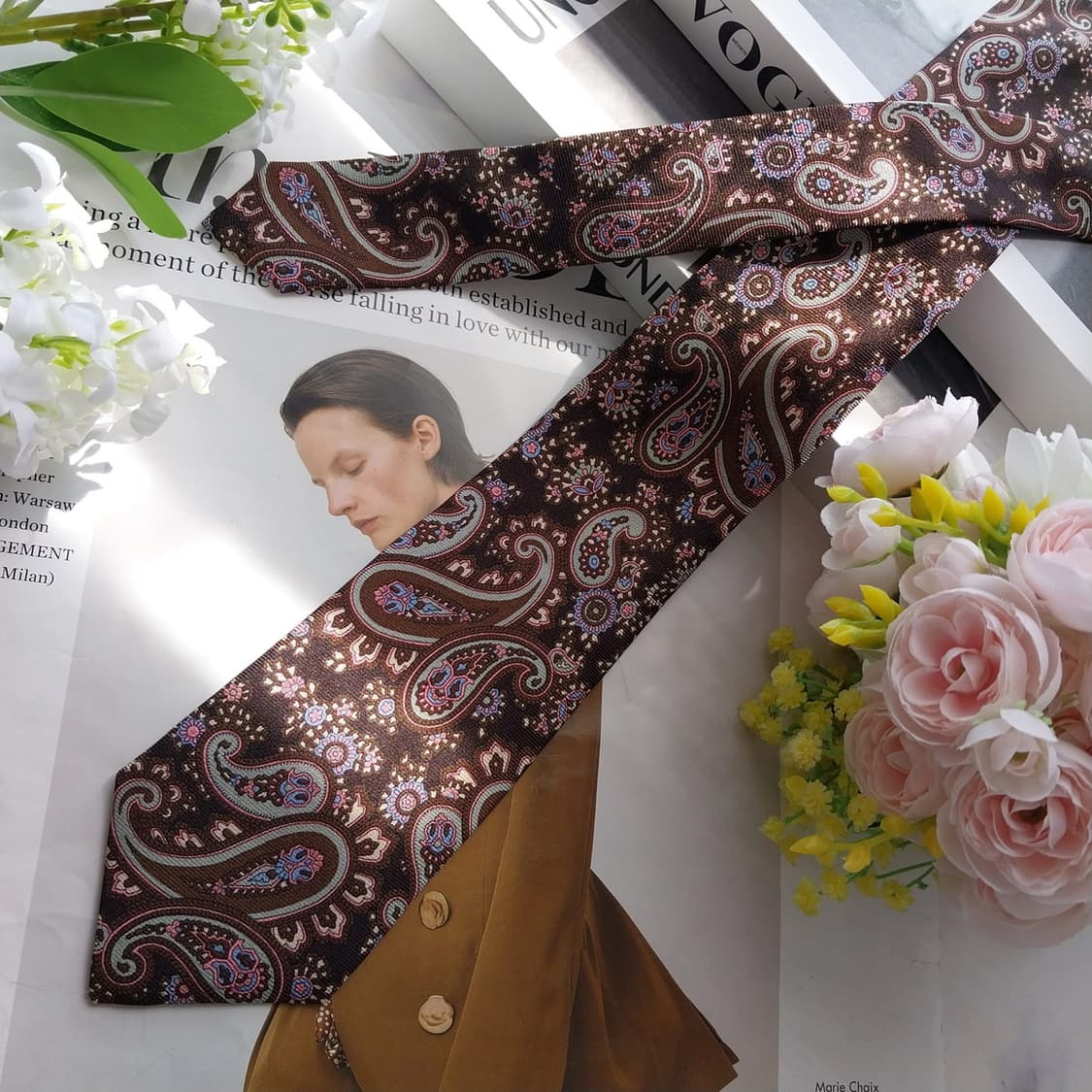 타임 실크 브라운 페이즐리 넥타이 7.5cm S~A+등급 K2509 상품이미지4