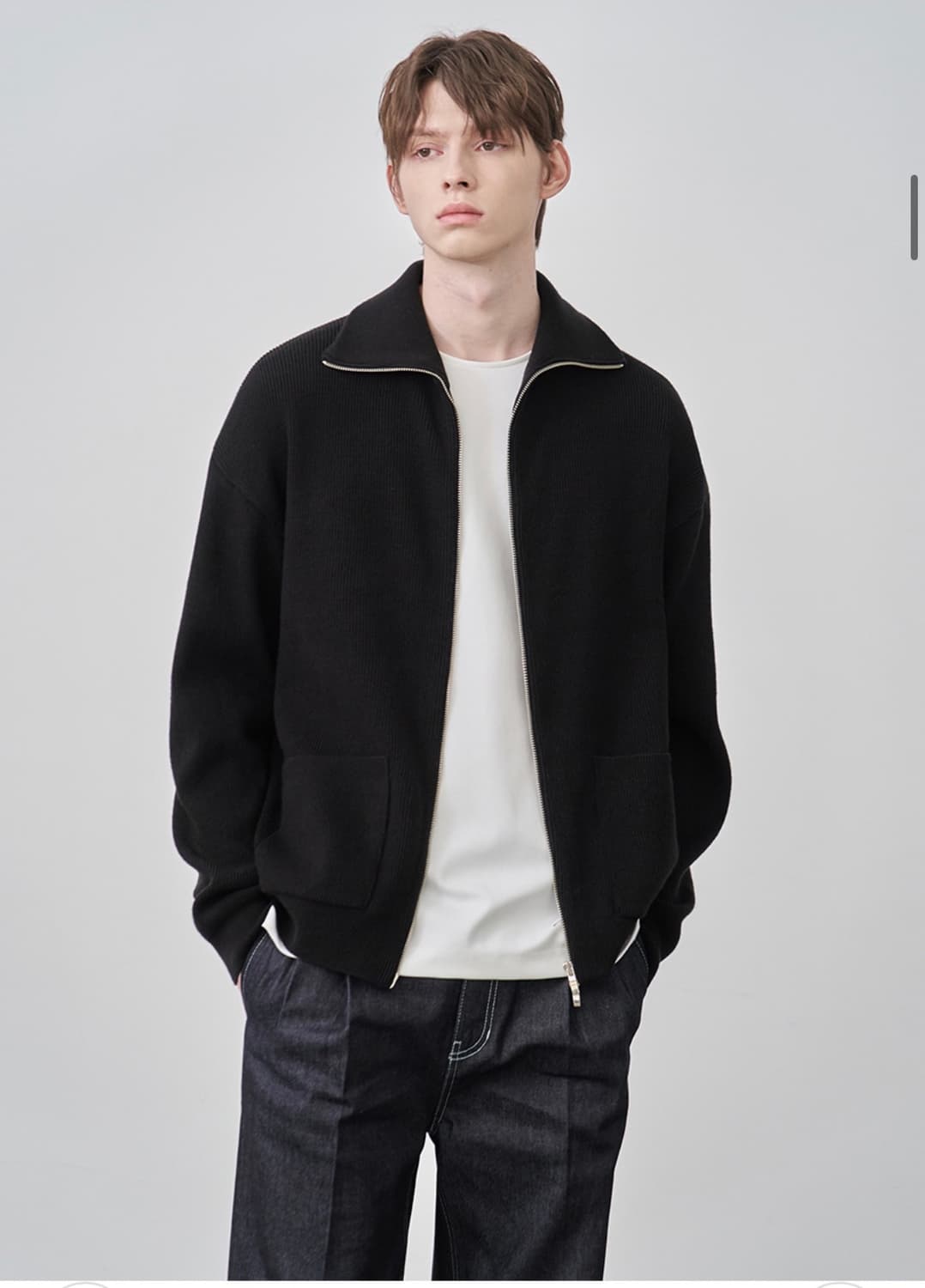 (새상품)(M) 드로우핏 오버사이즈 PBT 투웨이 풀집업 니트 BLACK 상품이미지6