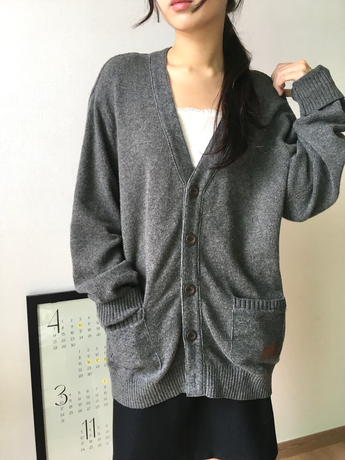 오버핏 버튼 롱 가디건 상품이미지1