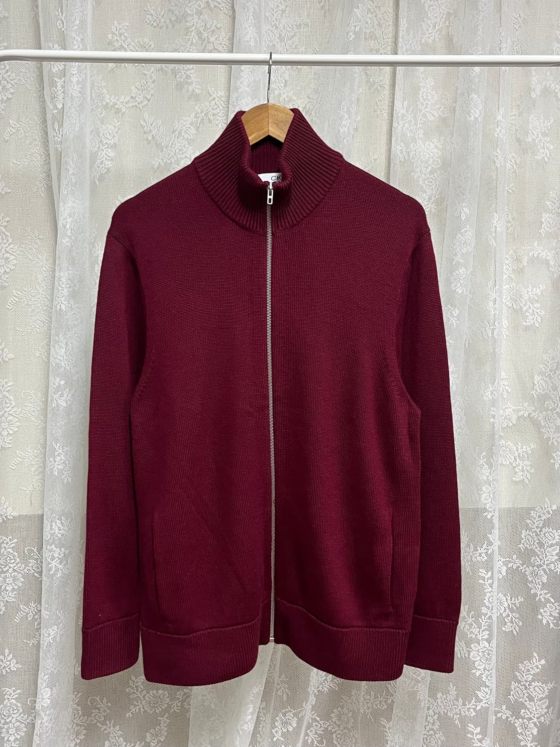 L) 캘빈클라인 CK 니트 집업 버건디 상품이미지1