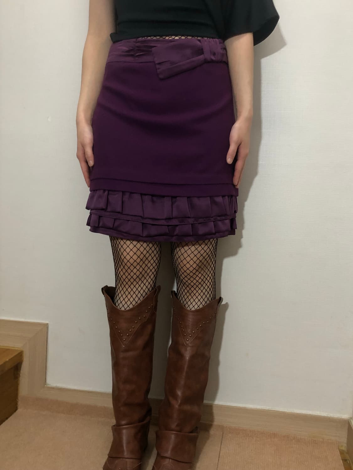 빈티지 퍼플 리본 프릴 스커트 상품이미지3