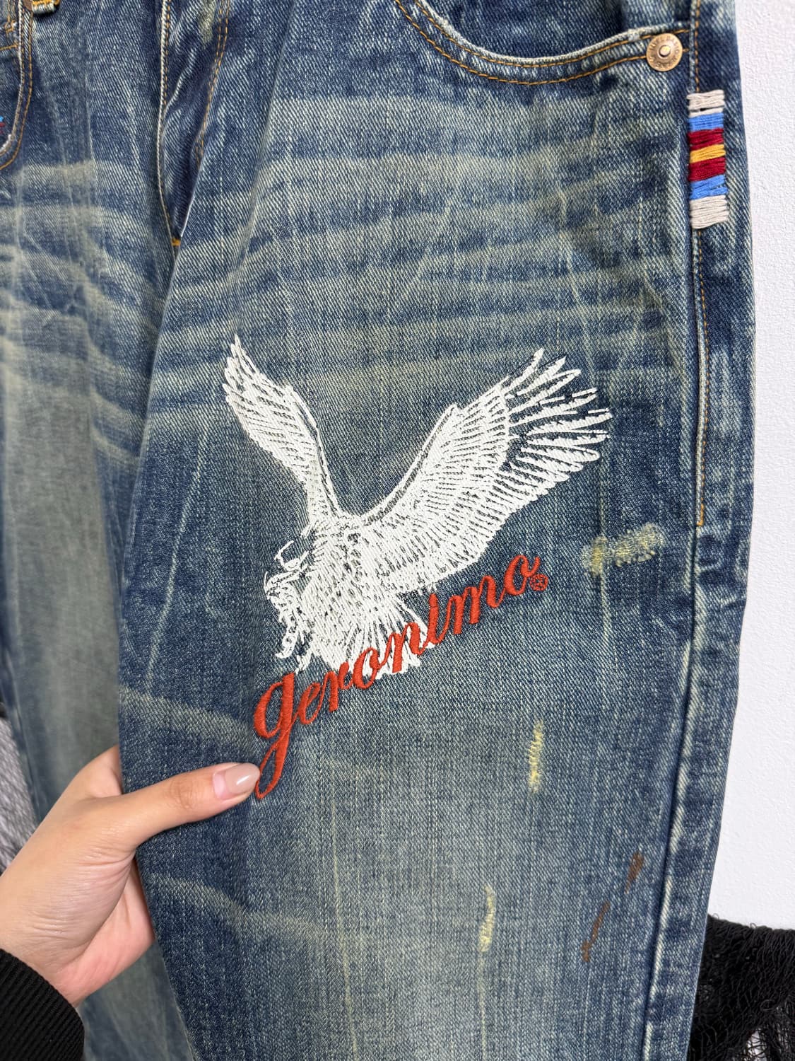 Wing embriodery washing jeans 상품이미지5