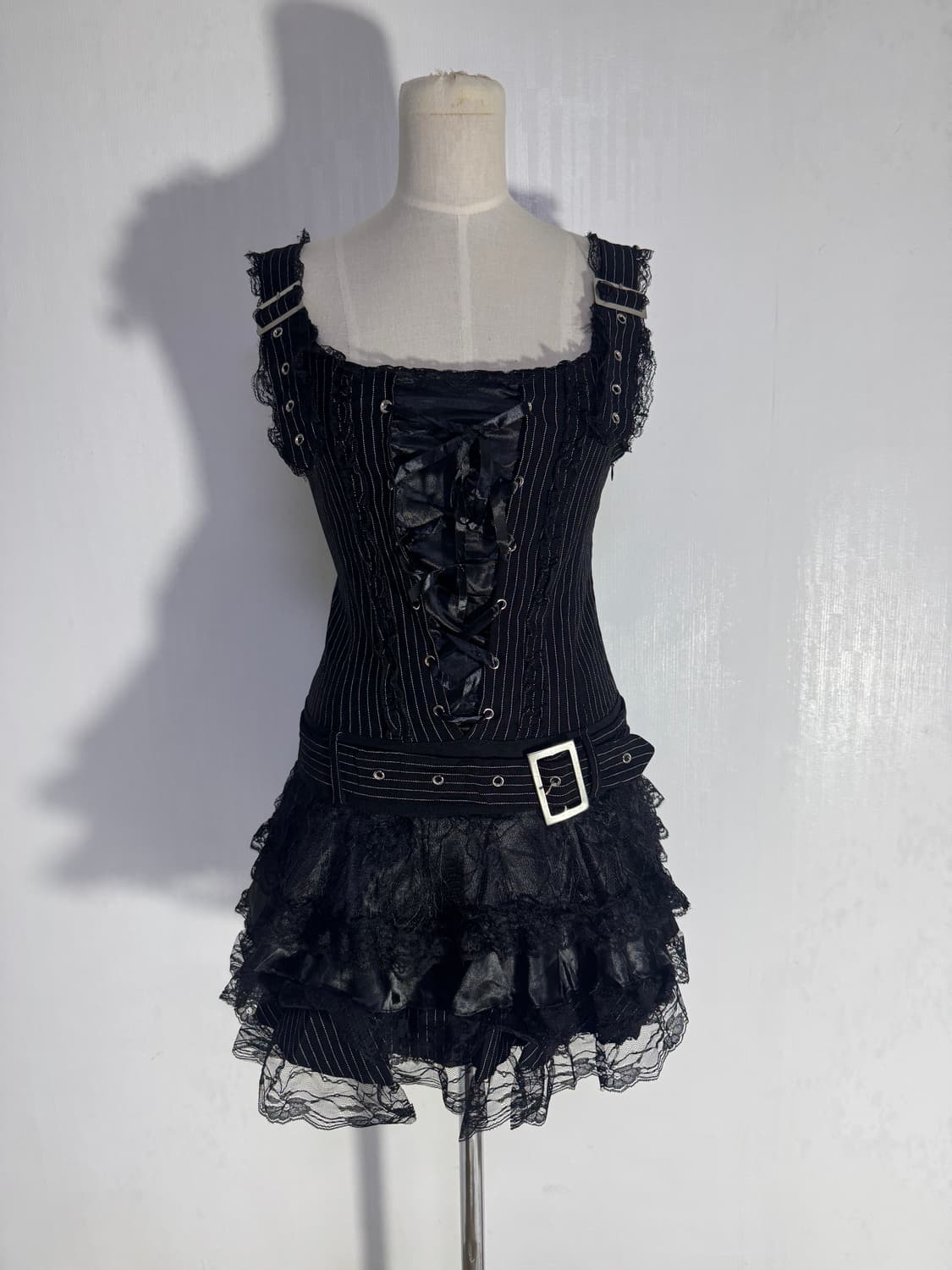 Acdc rag 핀 스트라이프 드레스 고딕 로리타 레이스 y2k 상품이미지1