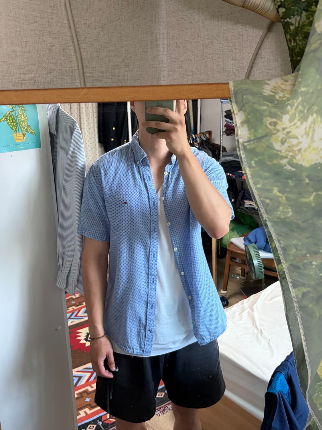 M) 타미힐피거 코튼 린넨 반팔 셔츠 하늘색 상품이미지9