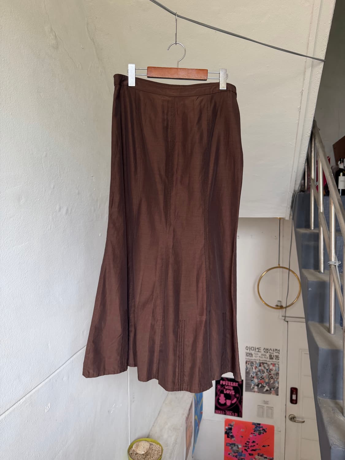 실크 100% 브라운 롱스커트 상품이미지1