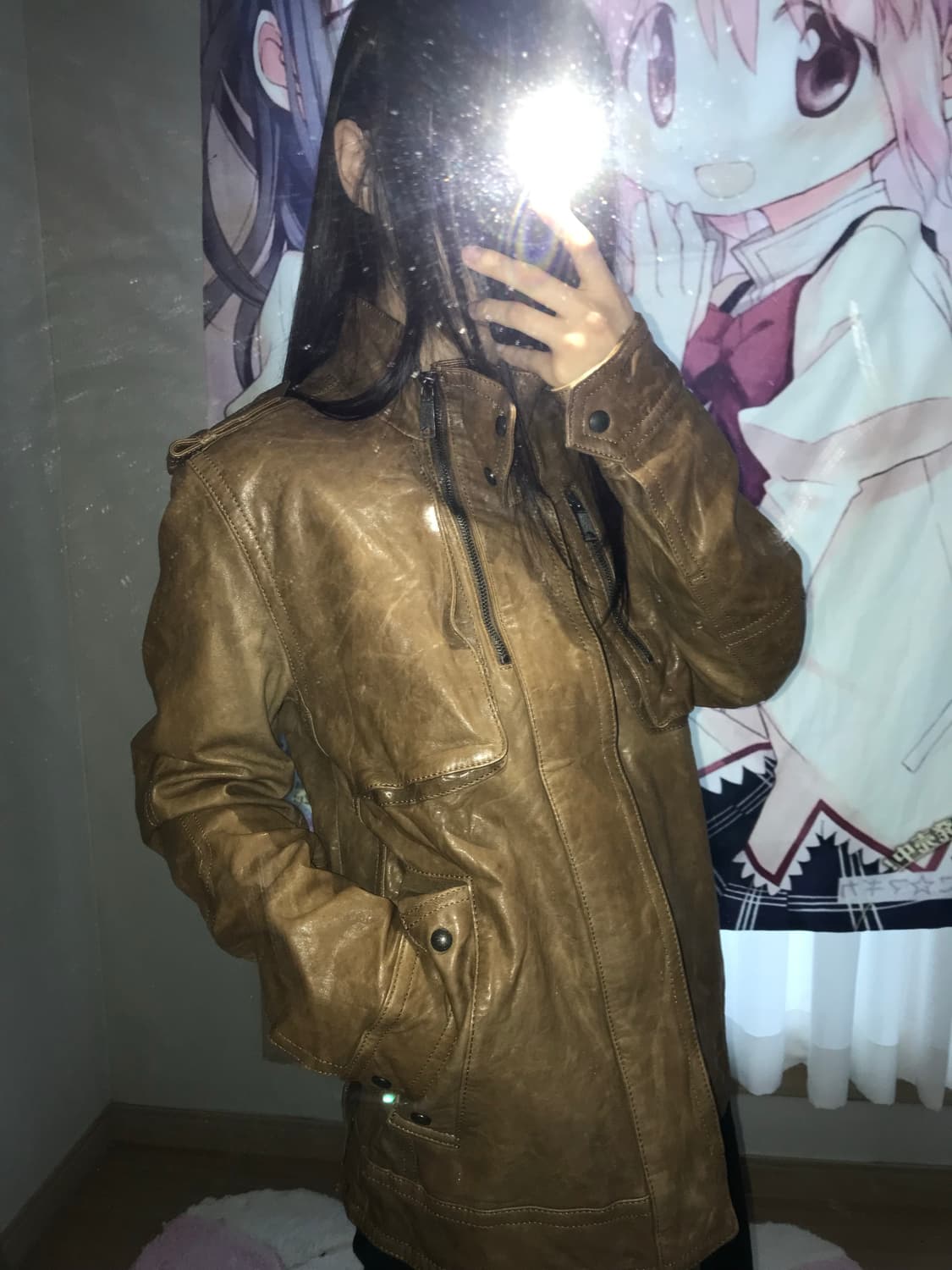 브라운 디테일 레더 자켓 상품이미지3