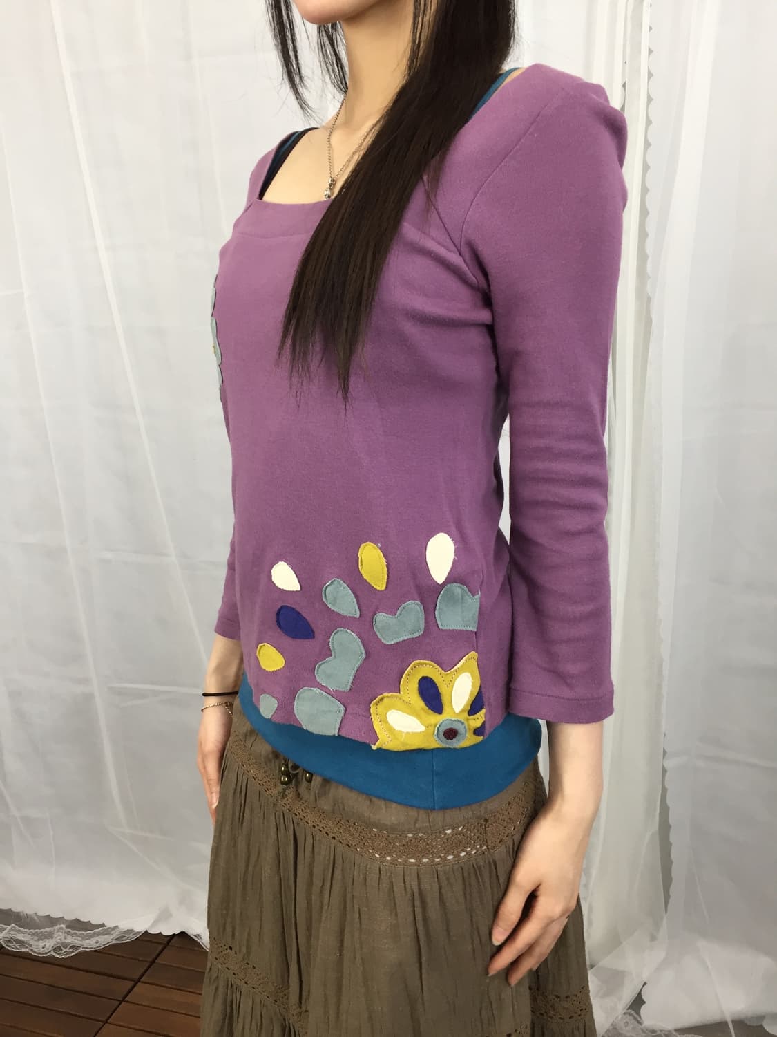 'Jocomomola' Purple Flower Applique Top 상품이미지1