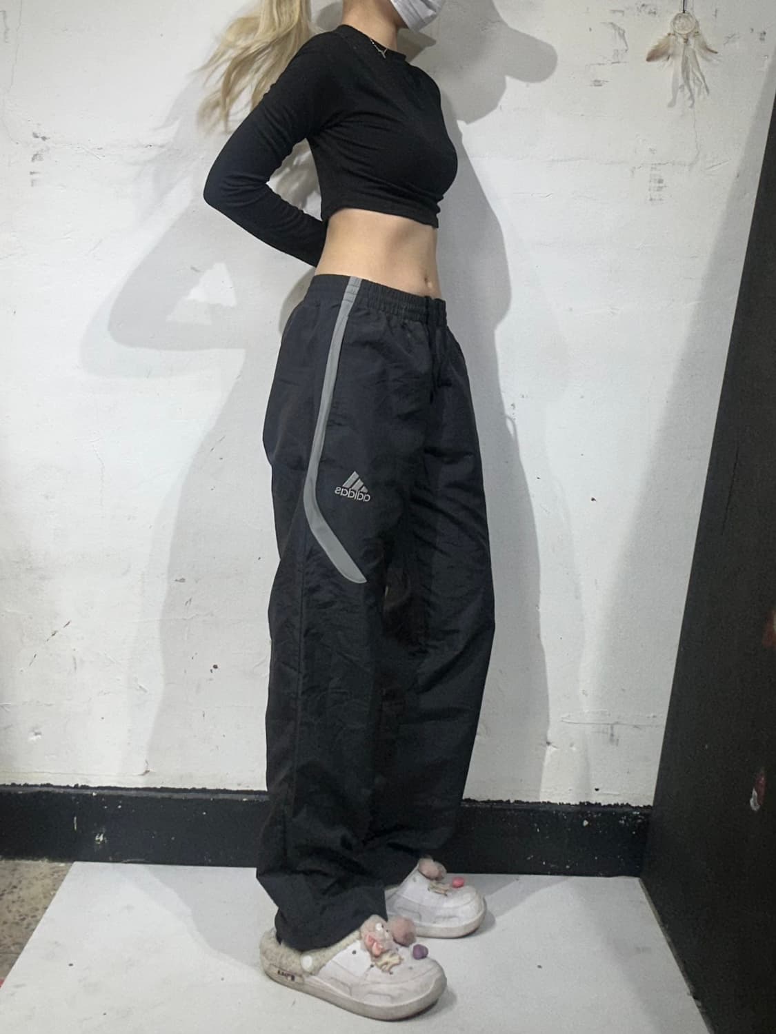 아디다스 블랙 와이드 그레이 사이드 라인 트랙 팬츠 추리닝 바지 S 상품이미지1