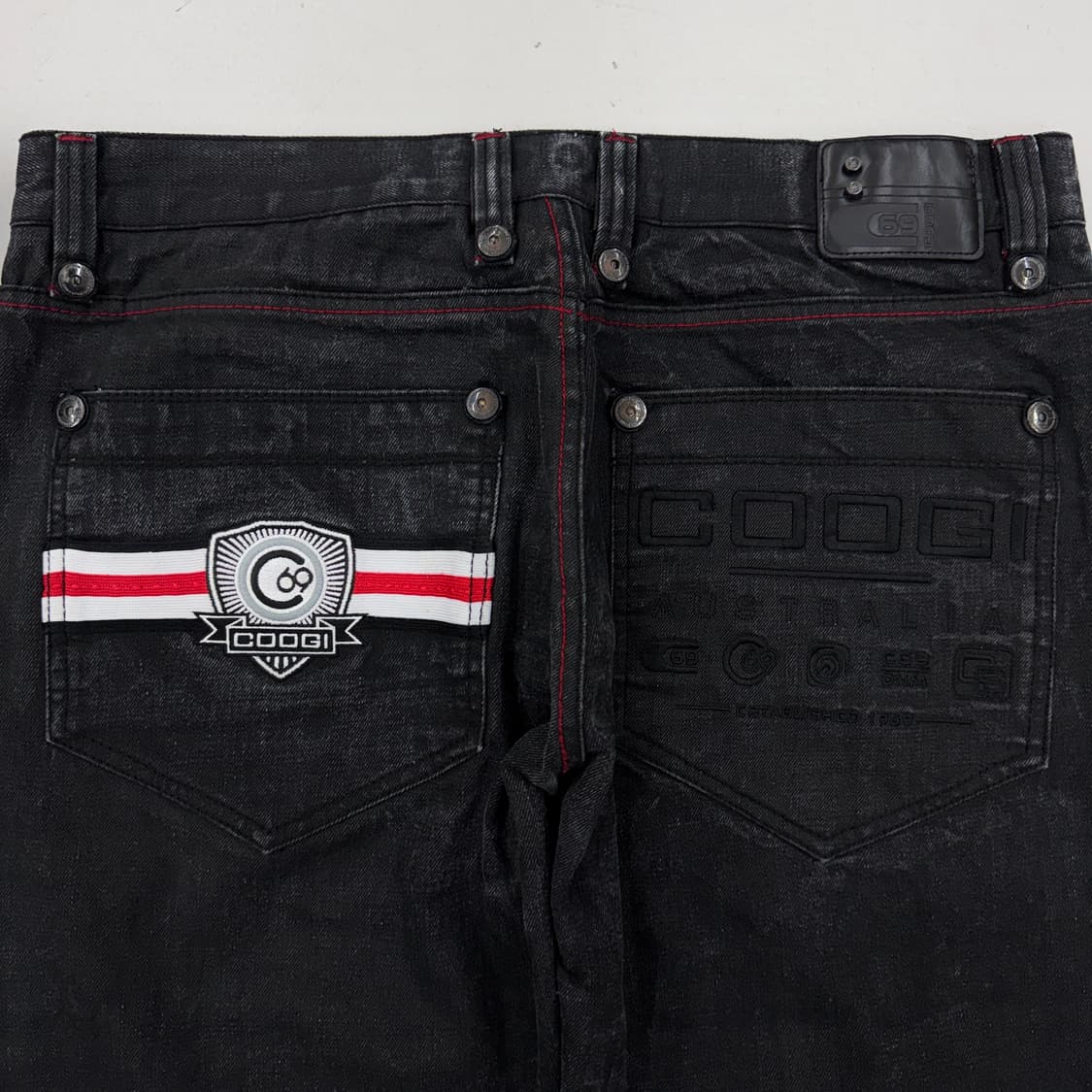 쿠지 올드스쿨 와이드 흑청 자수 데님팬츠 상품이미지5