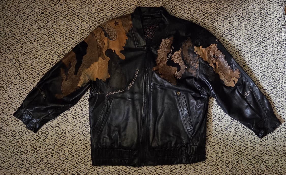 월드맵 패치 양가죽 레더 자켓 105 상품이미지10