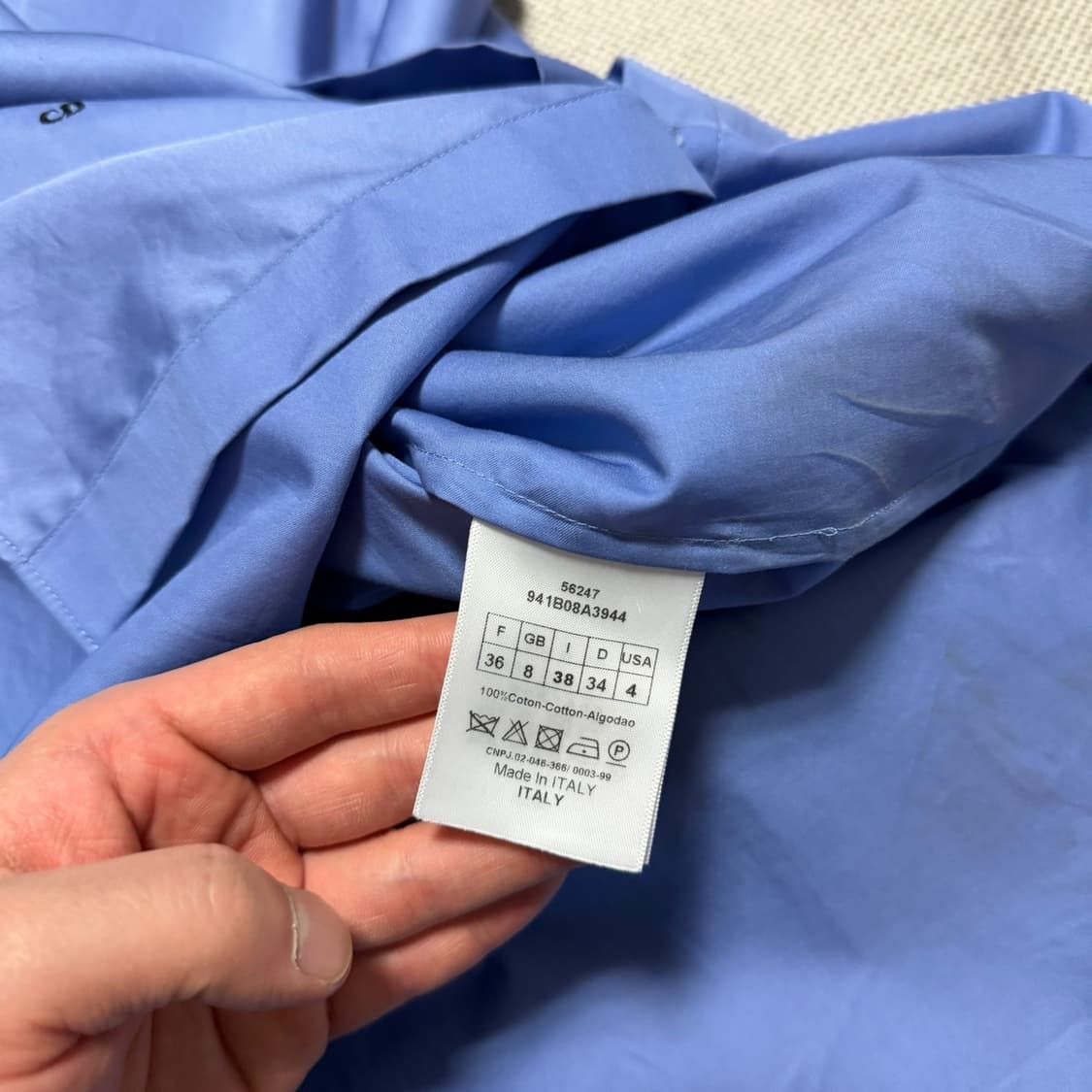 크리스찬 디올 CD 벌 자수 로고 블루 코튼 셔츠 (정품) 상품이미지5