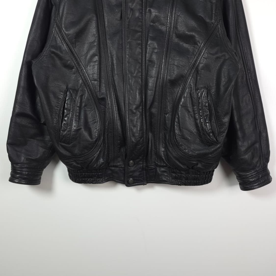 GRAND 빈티지 리얼 소가죽 미니멀 블루종 자켓 L 상품이미지4