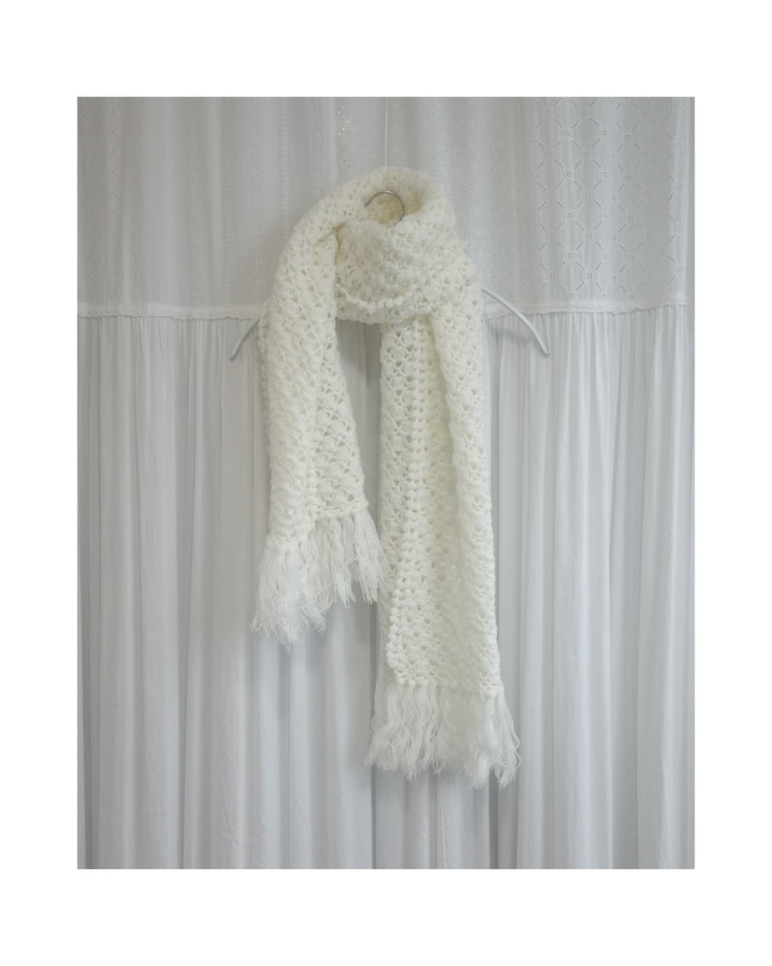Ivory Crochet Tassel Scarf 상품이미지1