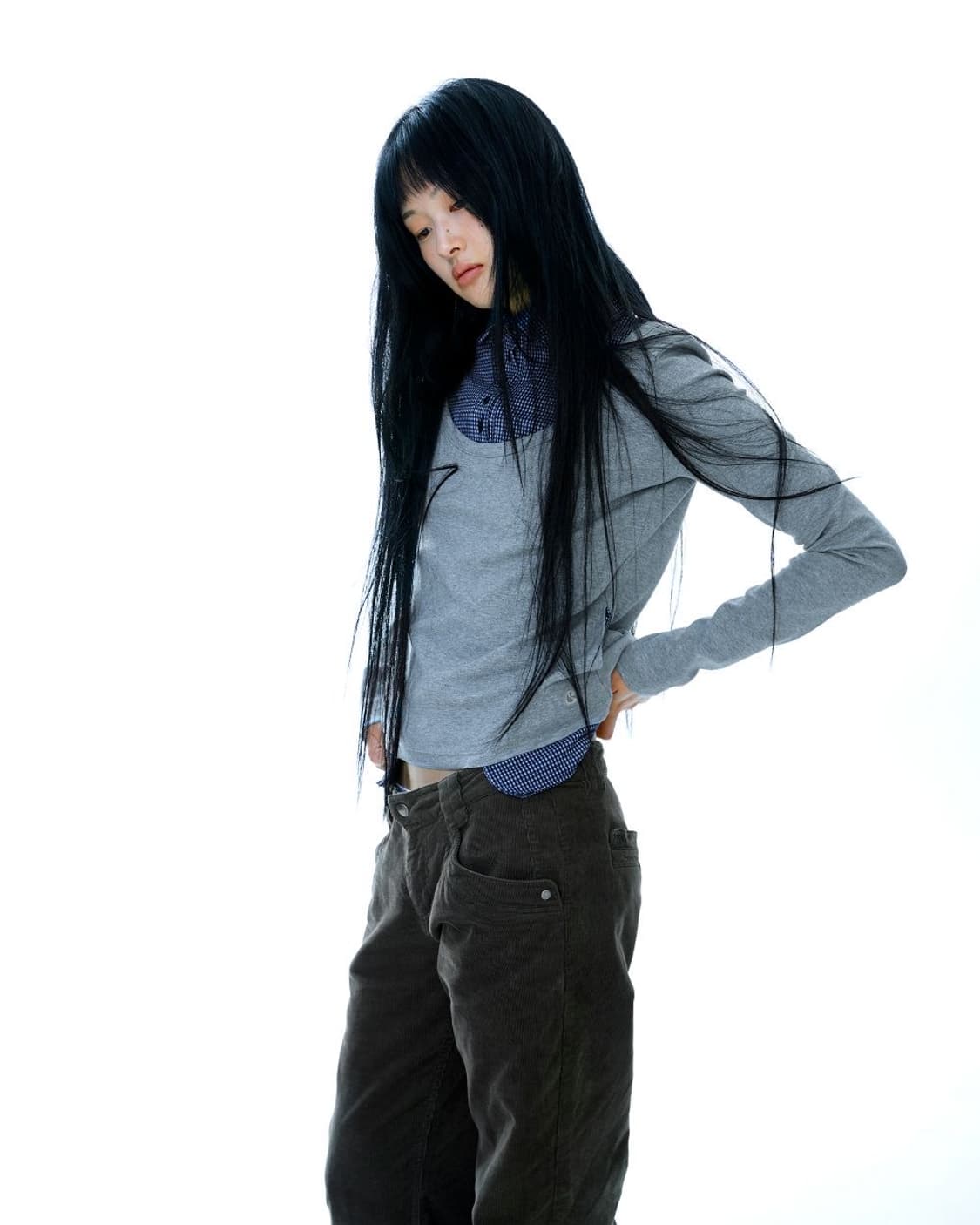 코이세이오 리버시블 카라 롱슬리브 멜란지 그레이 상품이미지7