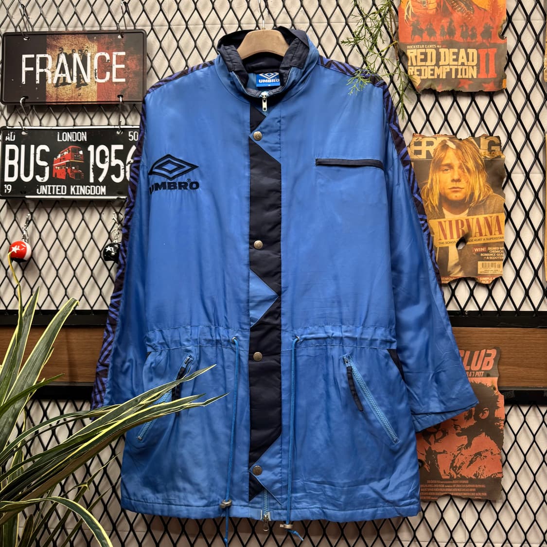90s 엄브로 롱파카 나일론 트랙 자켓 전면 로고 포인트 블루 상품이미지1