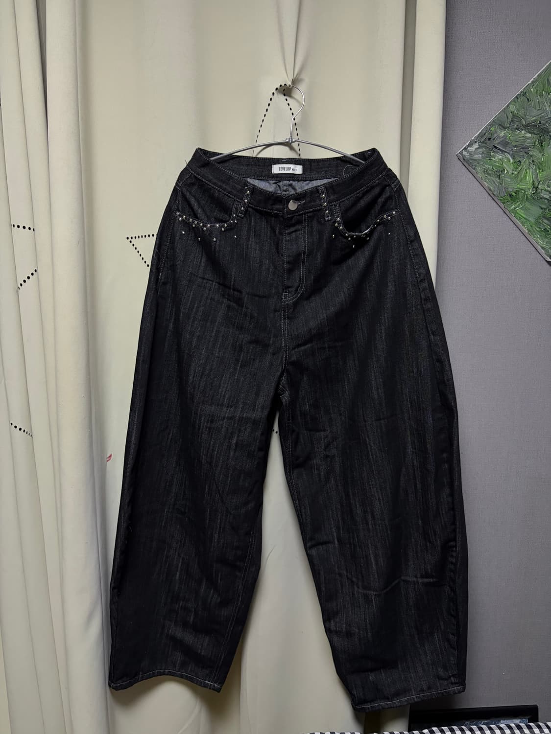 흑청 스터드 와이드 데님 상품이미지2
