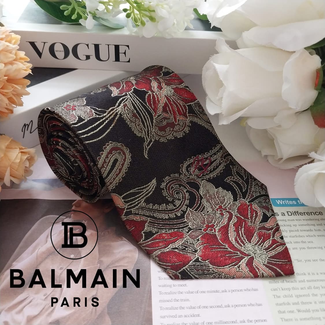 발망 실크 블랙 플라워 아트 자카드 넥타이 9.6cm A+등급 K1603 상품이미지1