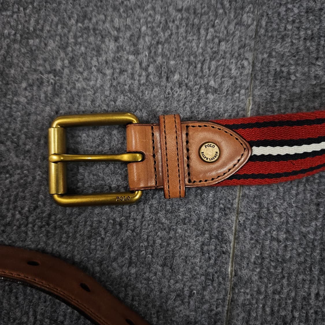 폴로 랄프로렌 레더트림 스트라이프 벨트(급처) 상품이미지4