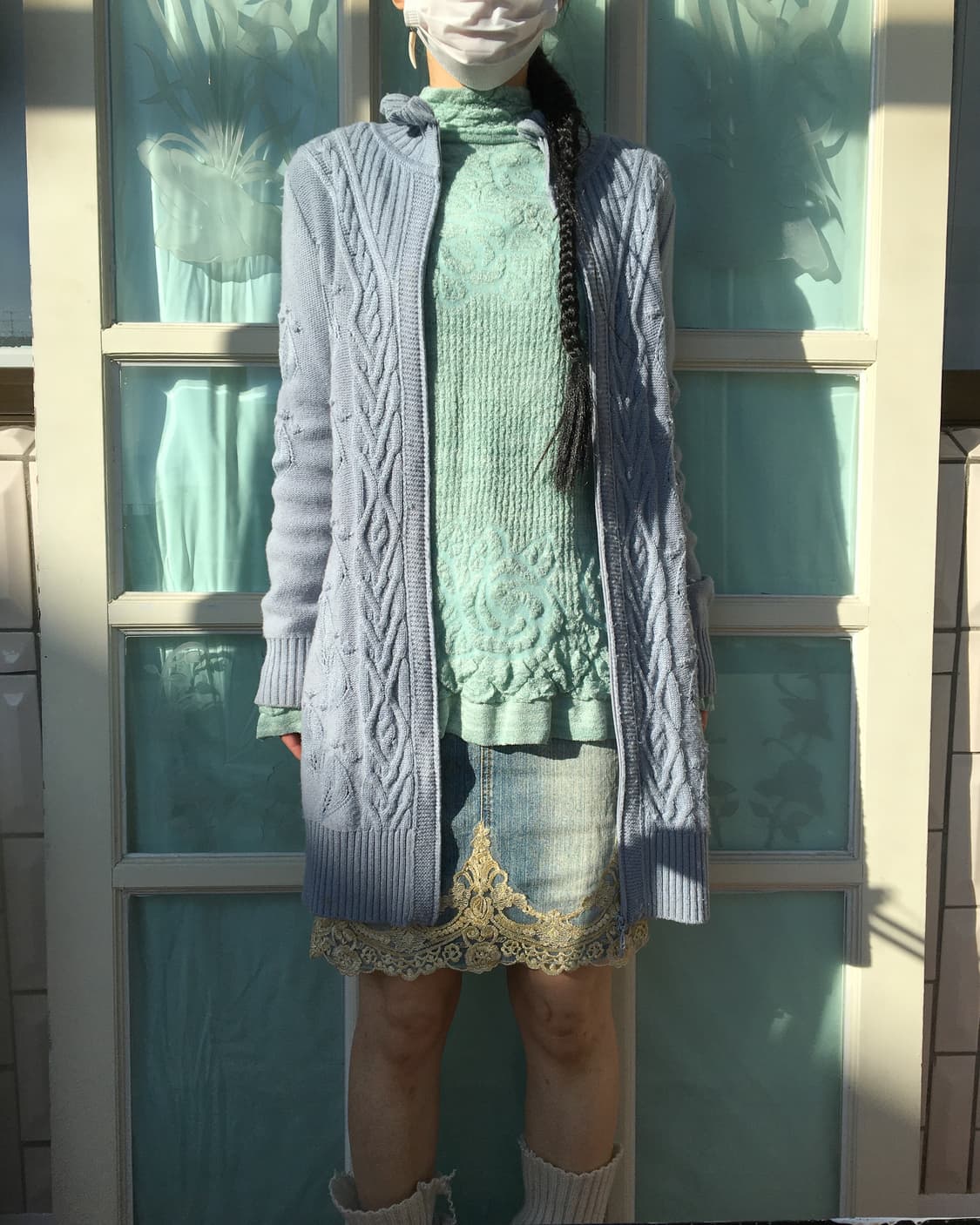 Cable pattern high neck knit zip up 상품이미지6