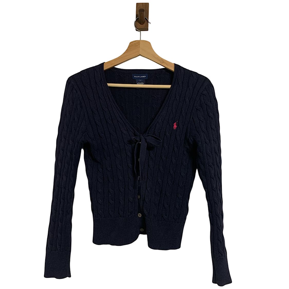 폴로 랄프로렌 핑크 포니 네이비 리본 케이블 가디건 L 상품이미지1