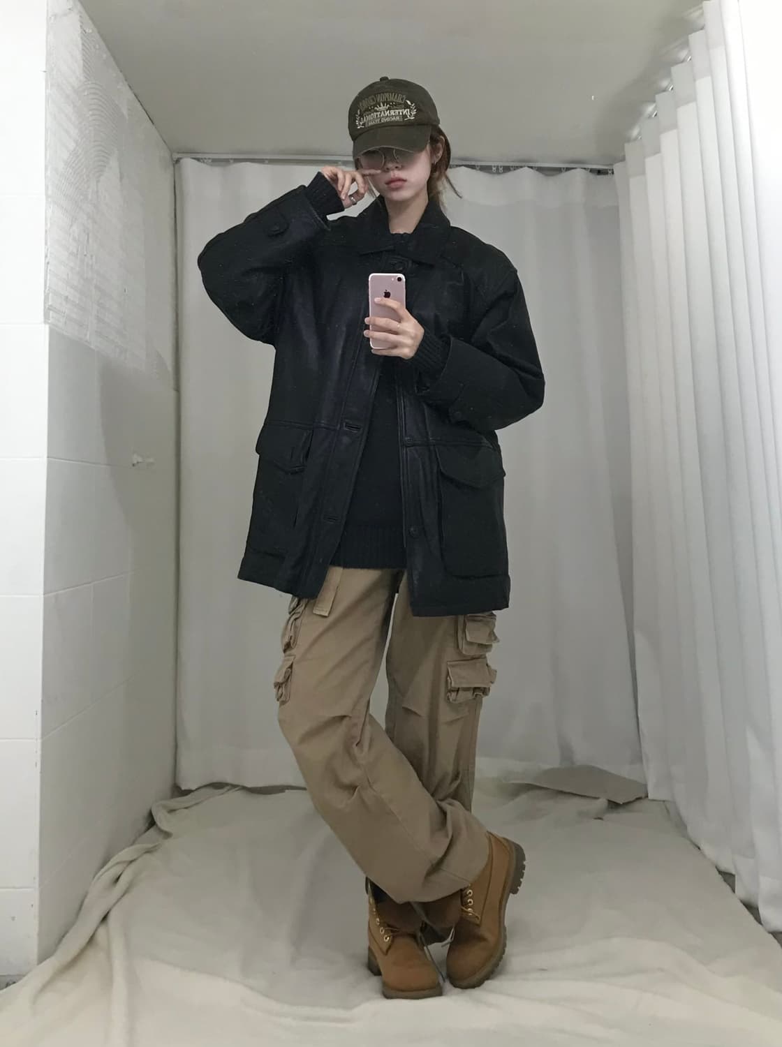 빈티지 레더 버튼 집업 가죽 자켓 상품이미지1