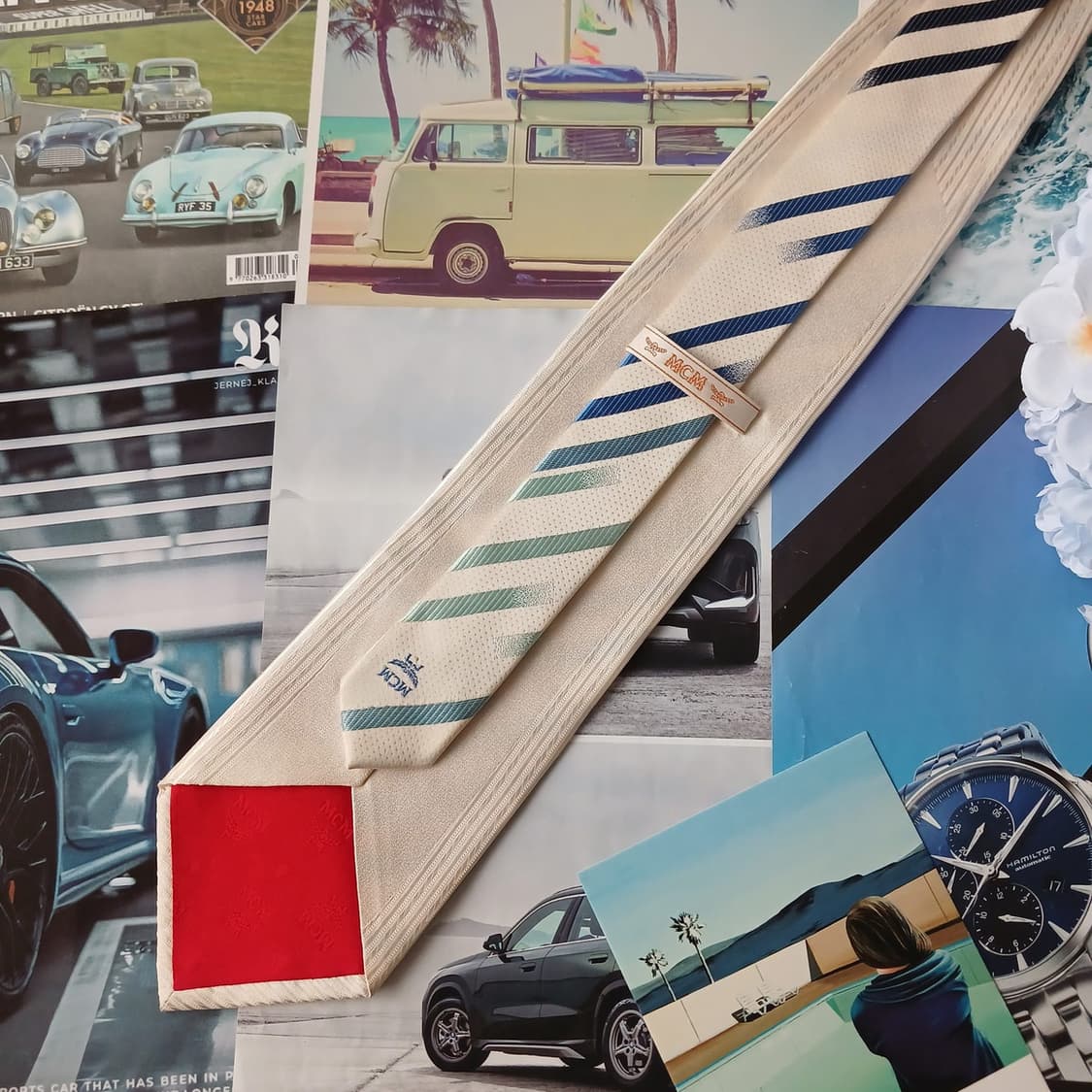 MCM 실크 아이보리 스트라이프 넥타이 9.4cm A등급 A19258
 상품이미지6