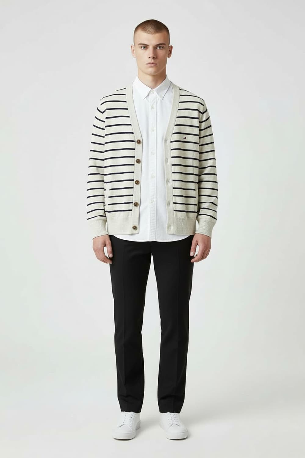 [M] 타미힐피거 아이보리 네이비스트라이프 포켓 가디건 상품이미지3