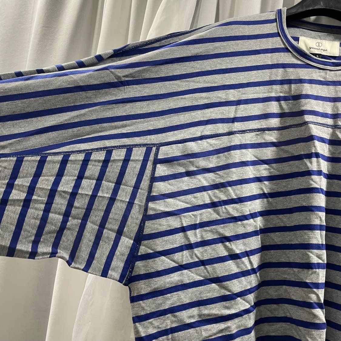 이얼즈어고/ 오버사이즈 바스크 코튼 스트라이프 티셔츠 그레이블루/ L 상품이미지4