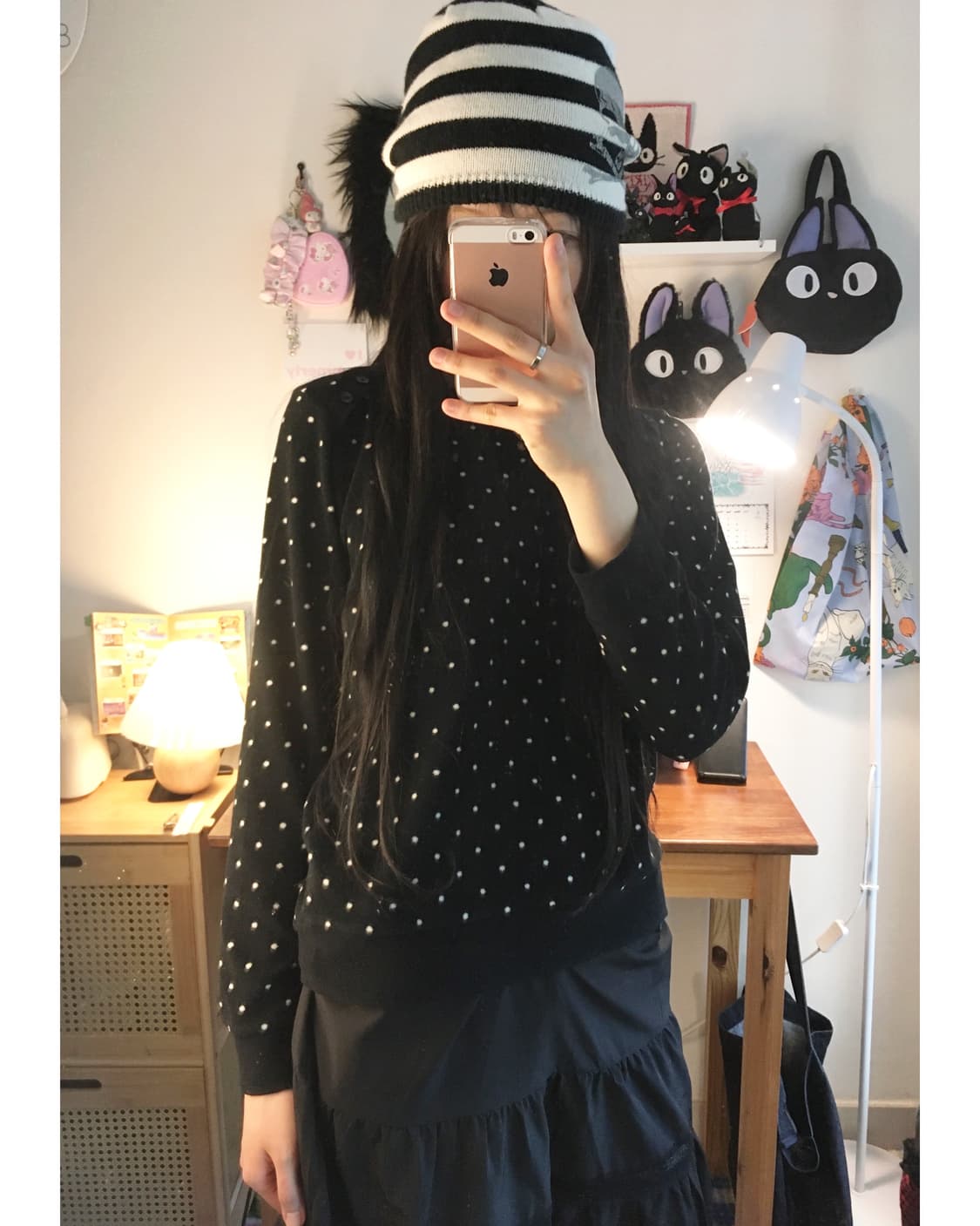 vintage dot button shoulder top black 상품이미지1