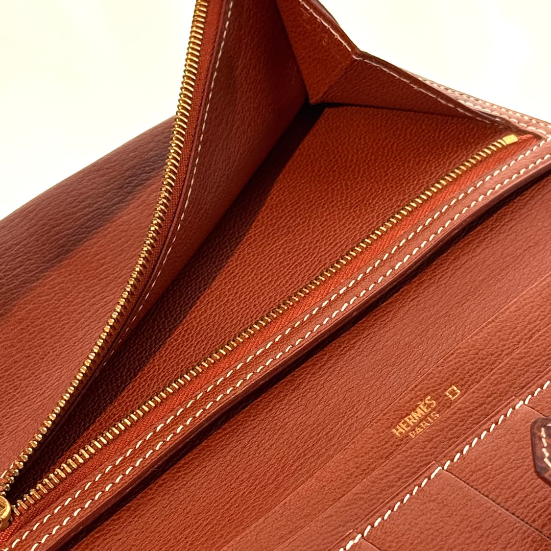 [정품] 에르메스 와니 베안 장지갑 엘리게이터 브라운 골드 상품이미지10