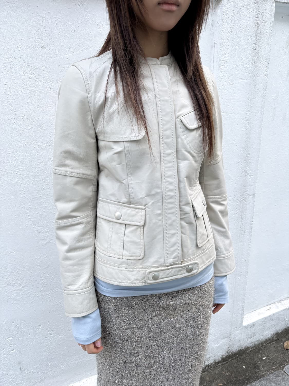 빈티지 화이트 레더 자켓 상품이미지2