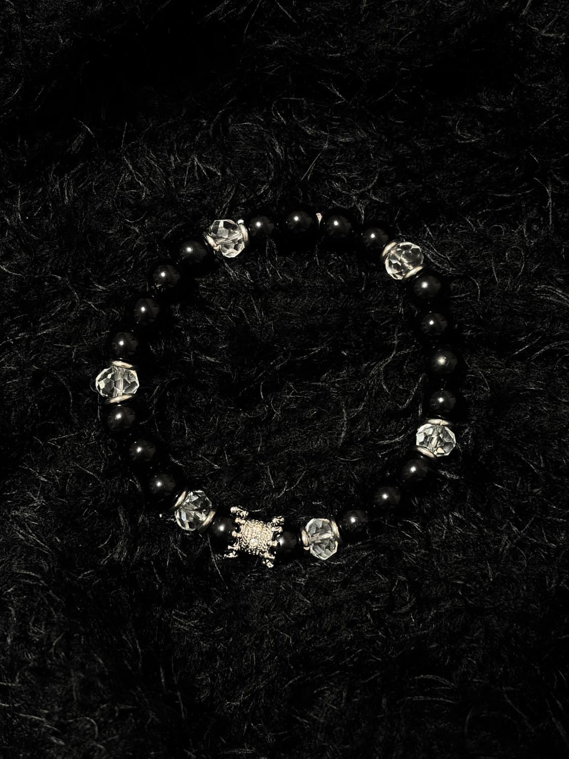 써지컬 윤슬 포인트 블랙 밴딩 염주 팔찌 상품이미지3