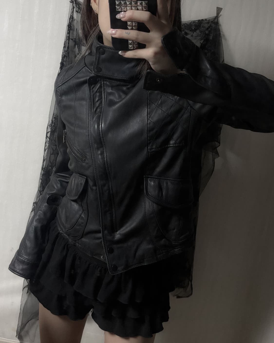 펑크 y2k 하이넥 레더 자켓  상품이미지3