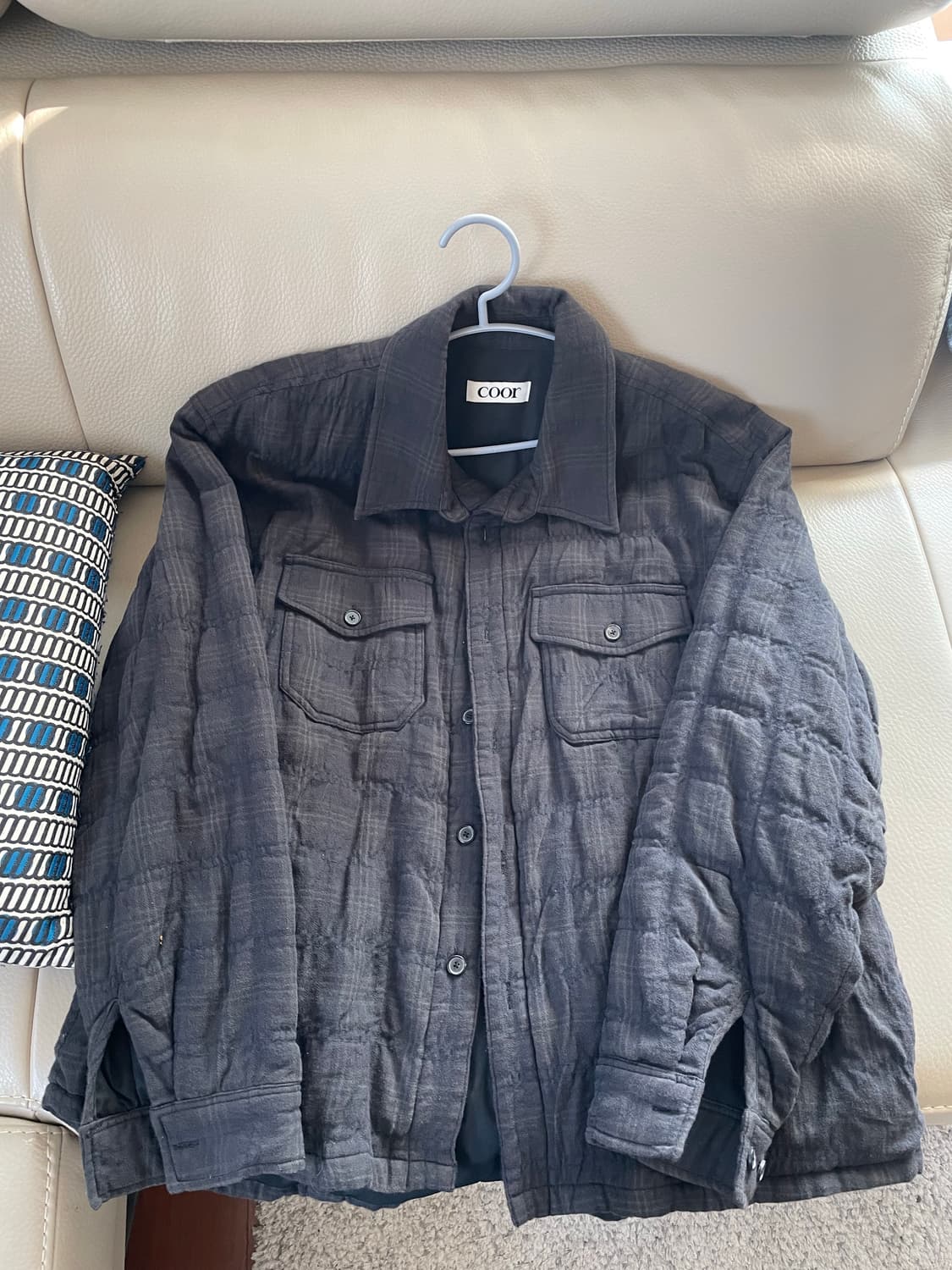 쿠어 링클 체크 패디드 아우터 셔츠 (신더차콜) L 사이즈 팝니당 상품이미지1