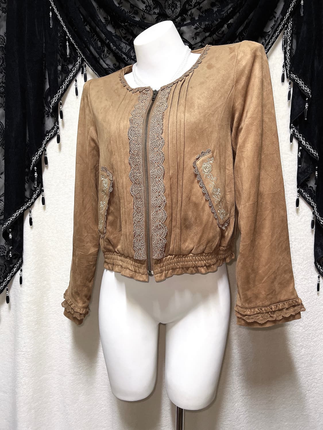 엑시즈팜 라떼갸루 로걀 브라운 레이스프릴 스웨이드 자켓 엔틱 하치 모리 상품이미지8