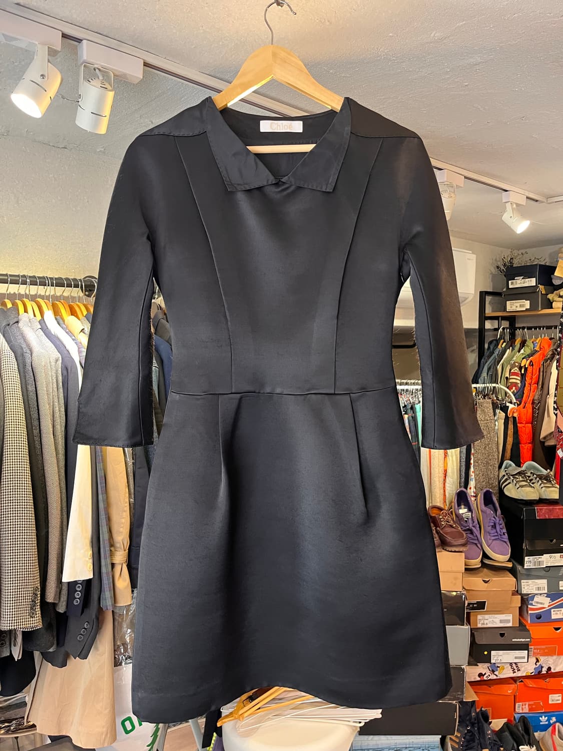 끌로에 블랙 핀턱 미디 원피스 (프랑스제) 상품이미지1