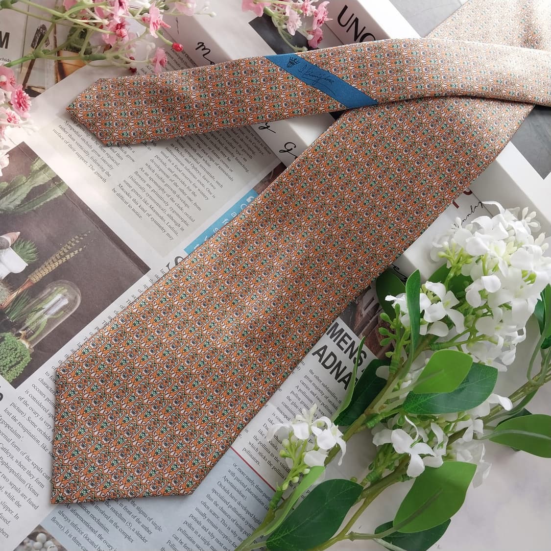 키미지마 실크 오렌지 패턴 넥타이 8.8cm A+등급 K2432 상품이미지4