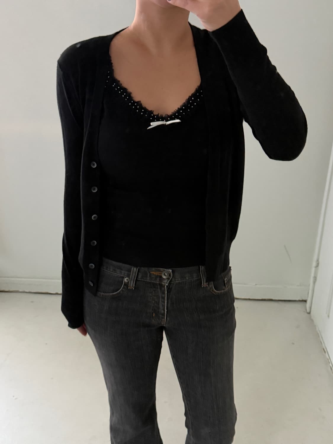 일본빈티지 블랙 도트 레이스 세트 상품이미지3