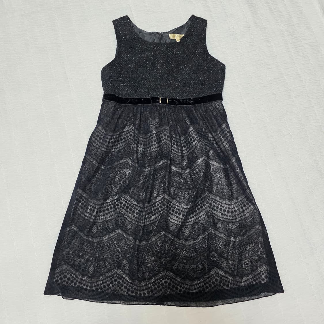 블랙 트위드 갸루모리걸 벨벳리본 레이스원피스 상품이미지2