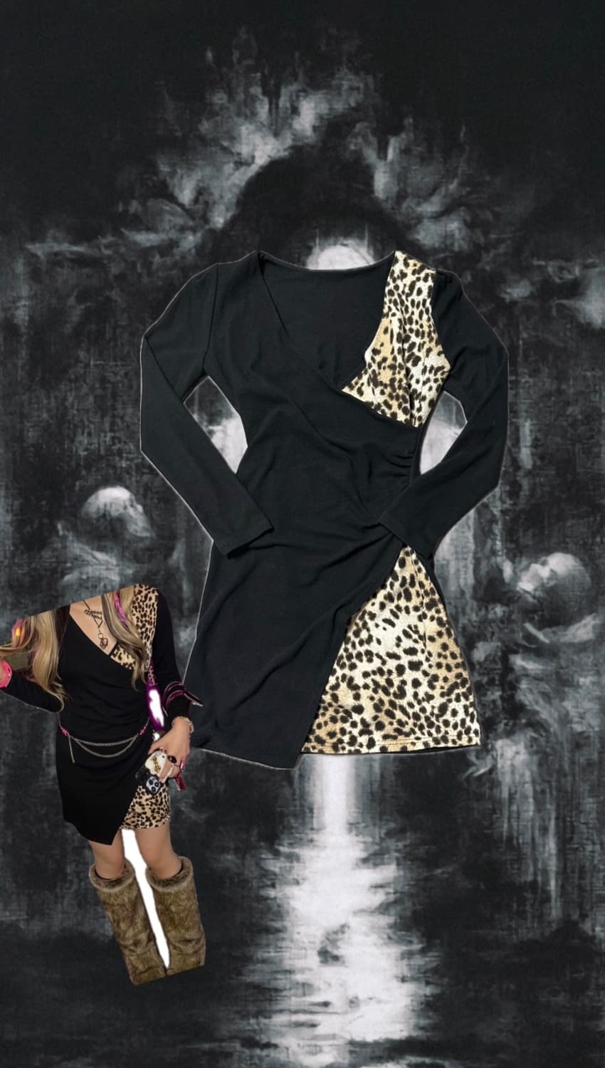 Gumzzi gyaru 갸루 레오파드 롱슬 원피스 상품이미지1