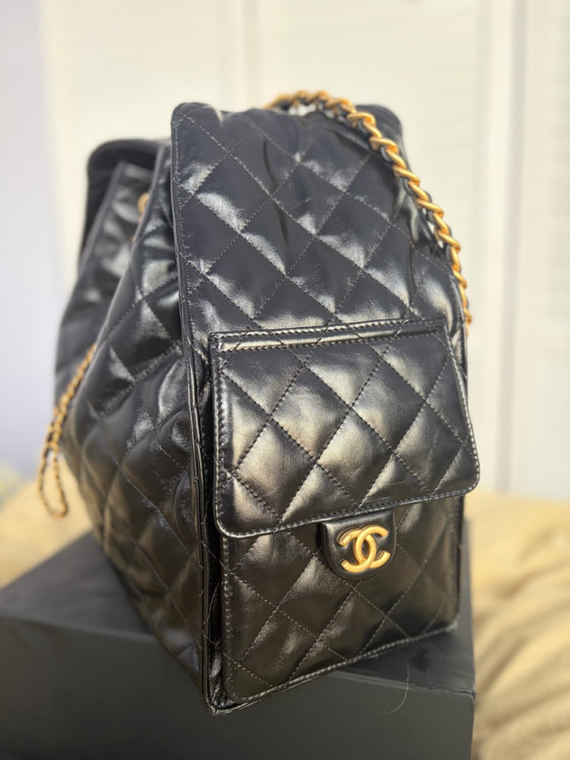 샤넬 25백 미디움 유광 카프스킨 초기 버전 초하이 상품이미지4