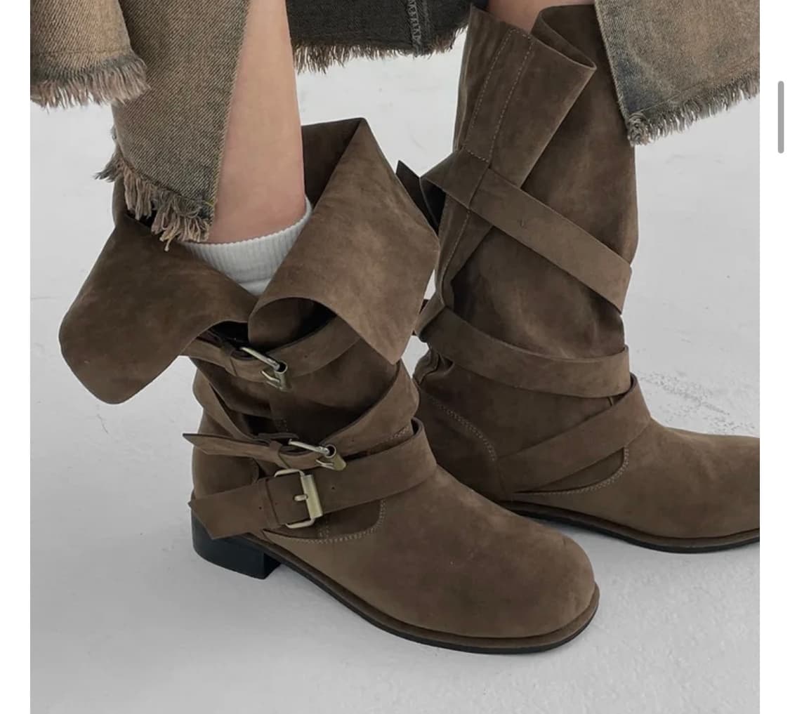 블랙업 그런츠 버클 폴딩 스웨이드 미들부츠 블랙 250 상품이미지1