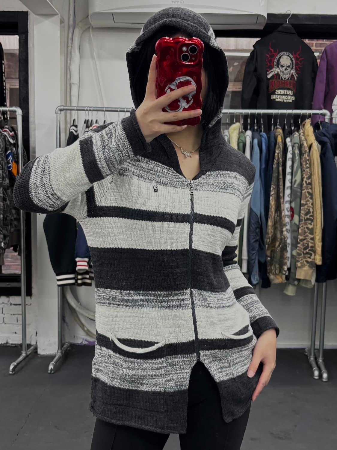히스테릭 글래머 스컬 니트 후드집업 상품이미지1