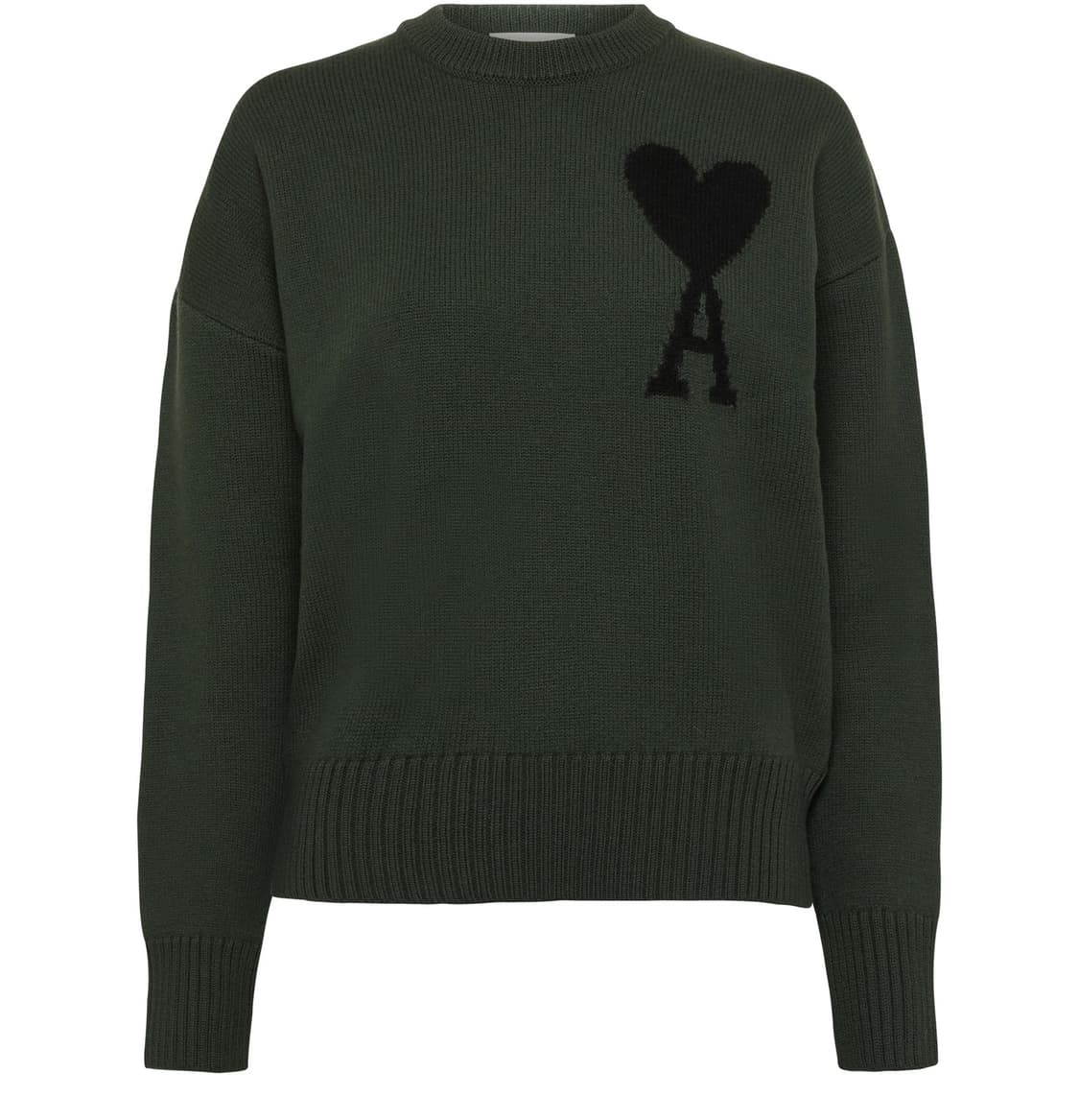 [XS,S] 아미 빅 하트 로고 안타르시아 스웨터 니트 다크 그린 상품이미지1