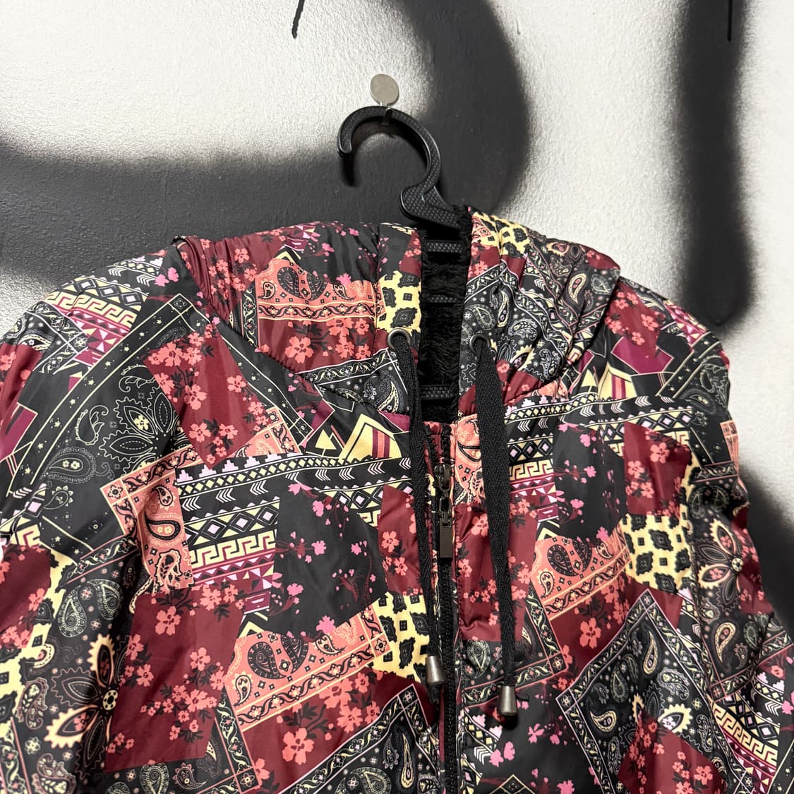 VTG 빈티지 오리엔탈 에스닉 사쿠라 페이즐리 패치 후드 플리스 베스트 상품이미지3
