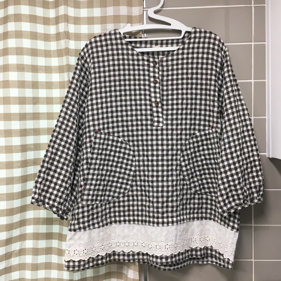 빈티지 모리걸 체크 블라우스 상품이미지1