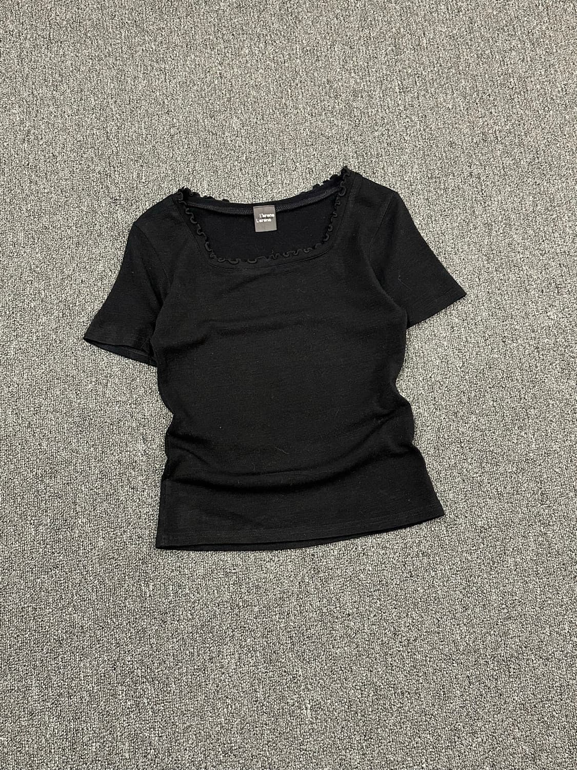 M)Japanese vintage 여성 블랙 프릴 보트넥 반팔 상품이미지1