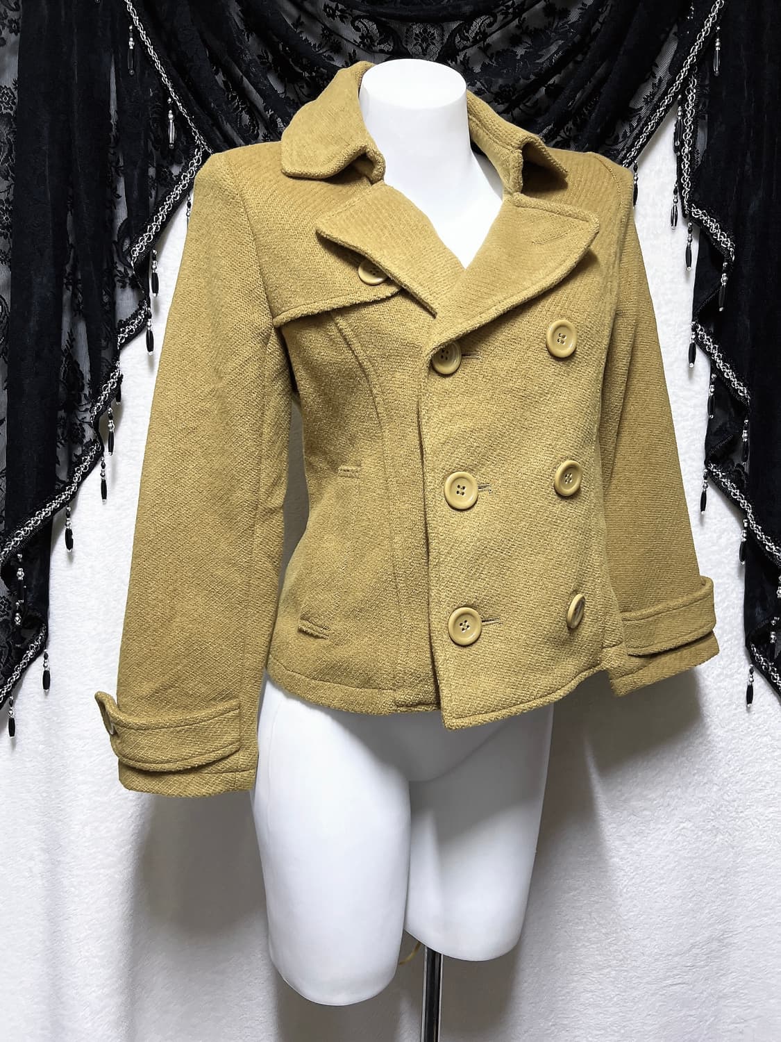 라떼갸루 로맨틱 로걀 올리브 브라운 더블버튼 울 숏코트 자켓 너드 핀터 상품이미지3