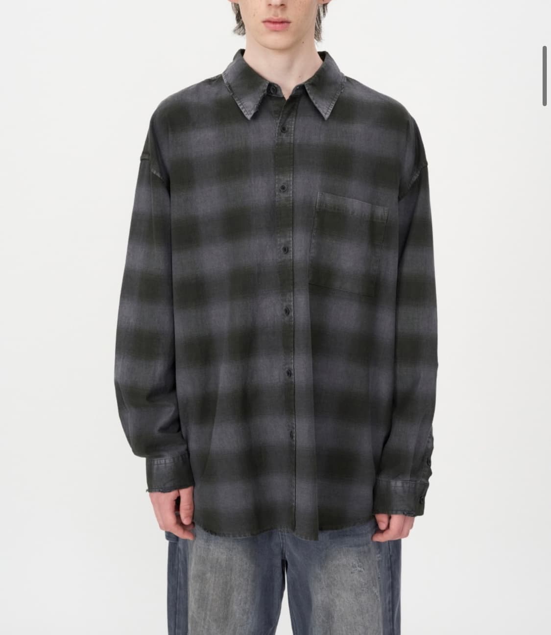 인사일런스 디스트로이드 다잉 체크 셔츠 GREY L사이즈 상품이미지2