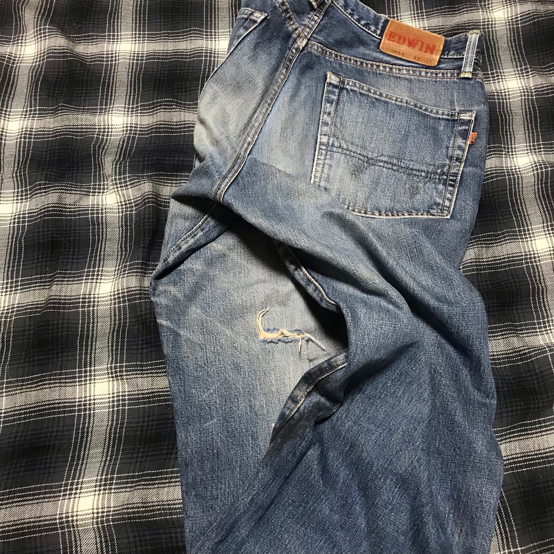 90s  재팬 505x 연중청 와이드 스트레이트 셀비지 데님 상품이미지9